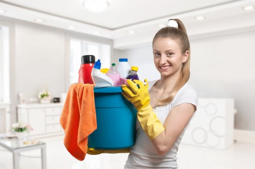 Supervisor reviewing safety procedures for carpet cleaning work